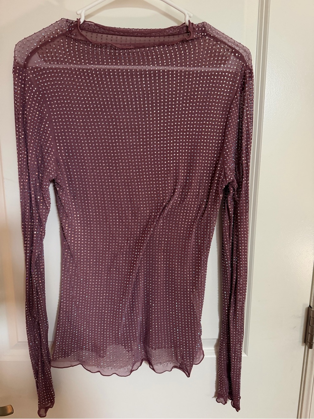 Free People Mauve Dot Mesh Long-Sleeve Top